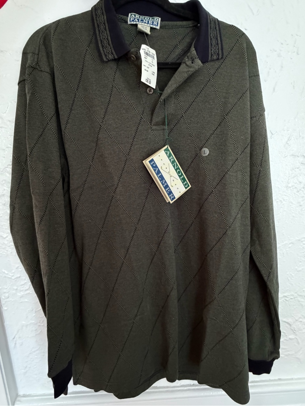 Vintage Arnold Palmer Olive Green Long-Sleeve Polo Shirt NWT!